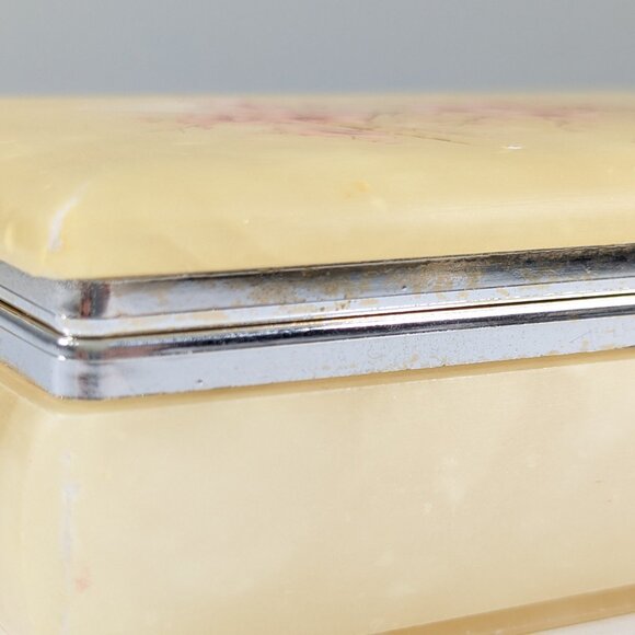 Vintage Italy genuine alabaster trinket box, cherry blossom jewelry storage box - Picture 6 of 15